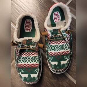 Hey Dude Green and Red Patterned Shoes